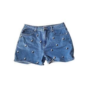 Forever 21 Jean Shorts Size L Women's Embroidered Ying Yangs Blue Denim
